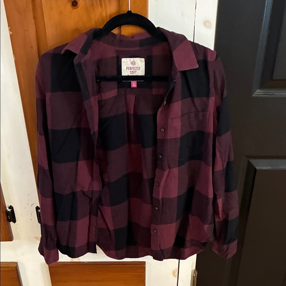 Red and Black Plaid Button-Up Shirt